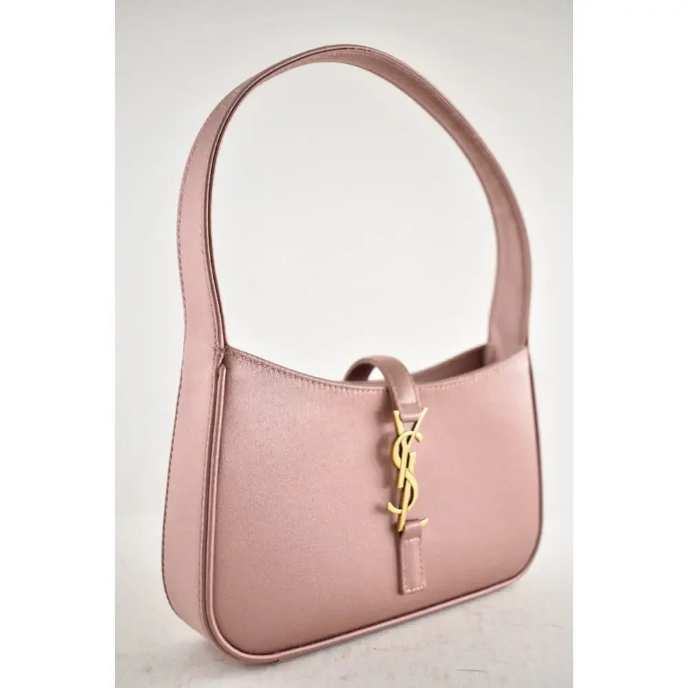 Saint Laurent Mini Le 5 A 7 Hobo Dragee Pink Satin Gold YSL Logo Top Handle Bag - Picture 6 of 16